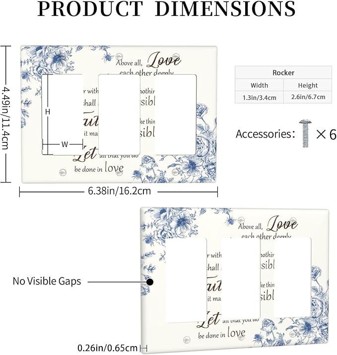 Decorative Outlet Covers Inspirational Quotes Blue Flower Floral 3 Gang Light Switch Cover Plate Triple Rocker Wall Plates for Electrical Outlets Switch Plate Covers for Bedroom Home Decor