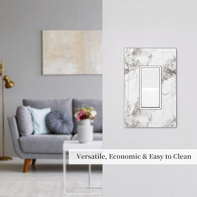 White And Gray Marble Patterns Texture Abstract Print Decorative Outlet Covers 1 Gang Single Rocker Light Switch Cover Plate Wall Plates GFCI Faceplate for Bathroom Kitchen Decor