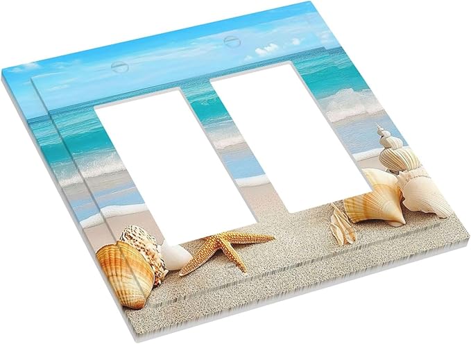 Decorative Outlet Covers Seashells Beach Starfish Scallop 2 Gang Double Gfci Rocker Electrical Wall Panels Light Switch Cover Plate For Bathroom Home Decor