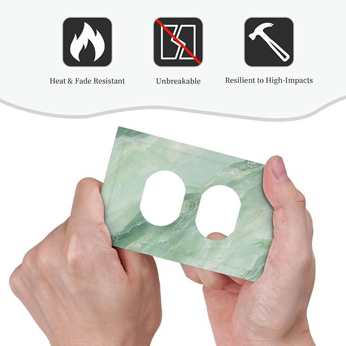 Outlet Covers Green Marble Luxury Abstract 1 Gang Duplex Light Switch Cover Plate Decorative Wall Plates Electrical Switchplate Receptacle for Bathroom Bedroom Decor（2 Pack）