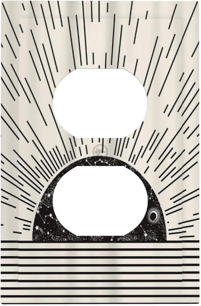 Mid Century Boho Sun Abstract Black Sunrise Horizon Single Duplex Wall Plate Covers Light Switch Cover 1 Gang Outlet Plate Decorative Switchplate Covers Electrical Faceplate for Bedroom Decor