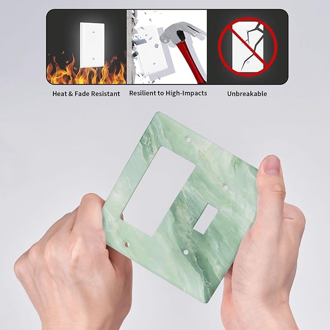 Light Switch Cover Green Marble Luxury Abstract 2 Gang Toggle Rocker Combo Socket Cover Wall Plates Decorative Switch Plates and Outlet Covers for Bathroom Bedroom Decor