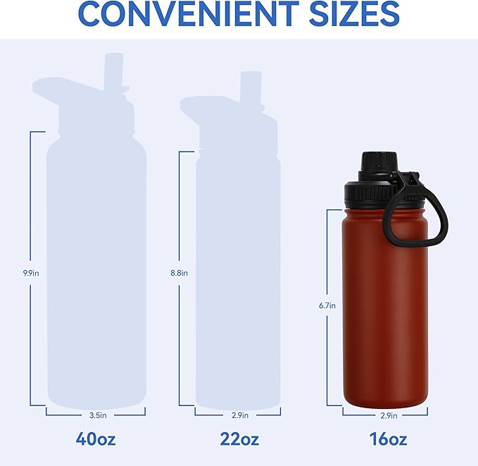 DOMICARE 16 oz Kids Water Bottle for School Stainless Steel Double Wall Vacuum Insulated Water Bottle with Straw lids & Spout Lid, Leakproof BPA Free (Red,4)