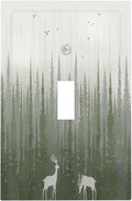 Green Pine Tree Deer Country forest Bird Nature Mist Decorative Light Switch Cover 1 Gang Single Toggle Device Electrical Faceplate Switchplates Decorator Outlet Wall Plate for Bedroom Home Decor