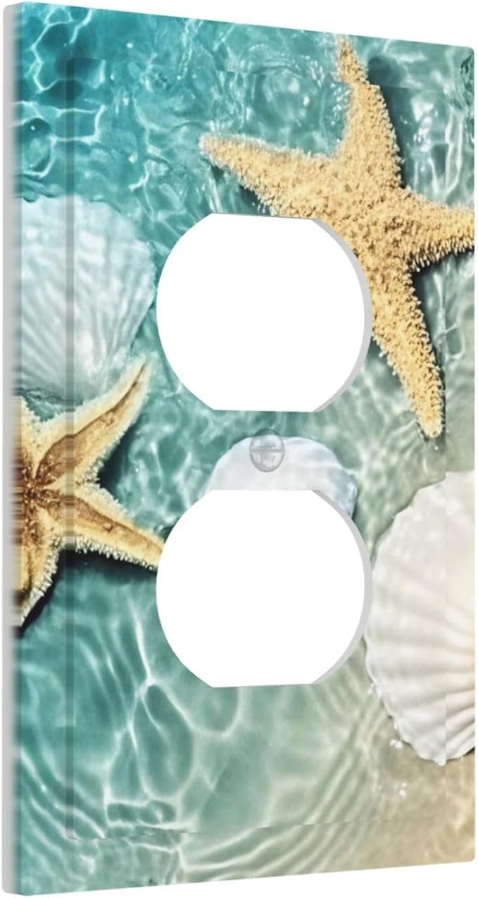 Outlet Covers Beach Starfish Ocean Conch Cameo Shell 1 Gang Duplex Light Switch Cover Decorative Switch Plates Electrical Receptacle Faceplate Wall Plate For Decor Kids Room Decor