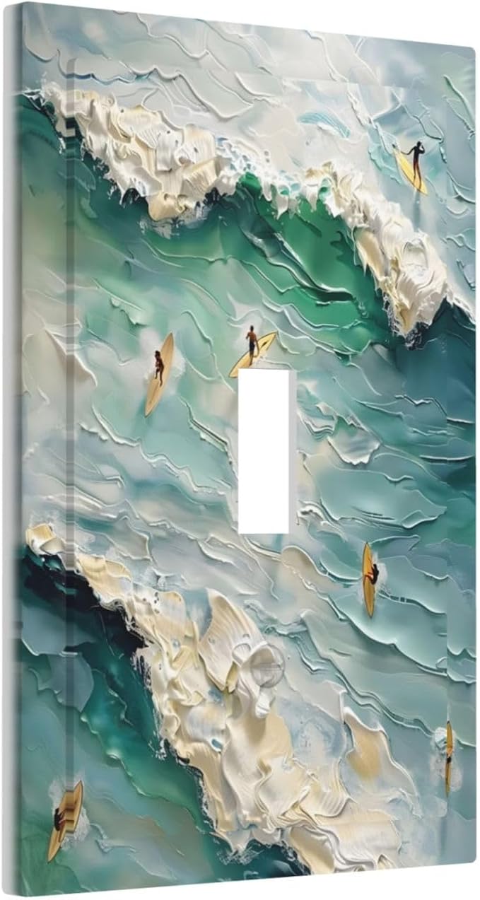 Beach Waves Ocean Surfing Hoverboard Painting Print Decorative Light Switch Cover 1 Gang Single Toggle Device Electrical Faceplate Switchplates Decorator Outlet Wall Plate for Bedroom Living Room