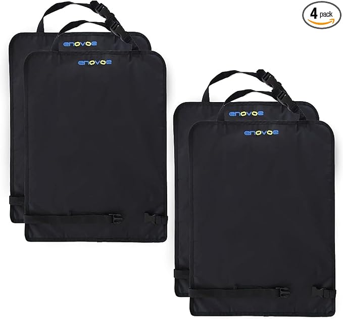 Enovoe Car Seat Protectors for Kids - 4 Pack Premium Quality Car Seat Cover Back Seat Offers Waterproof Protection from Mud and Scratches - 18" x 24" with Adjustable Straps and Games for Kids