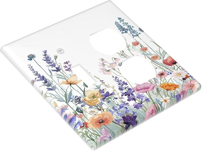 Colorful Floral Purple Lavender Flower Leaves Plants Wallplates 1 Toggle 1 Duplex Switch Plate Electrical GFCI Faceplate Decorative Light Switch Covers for Bed Room Living Room Decor