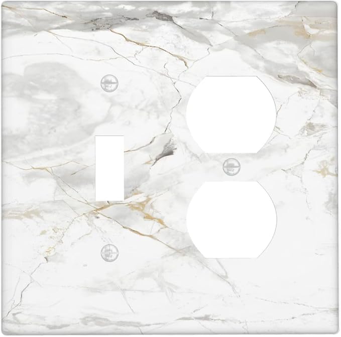 White Marbling Golden Stream Lines Print Wallplates 1 Toggle 1 Duplex Switch Plate Electrical GFCI Faceplate Decorative Light Switch Covers for Bathroom Kitchen Decor