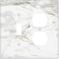 White Marbling Golden Stream Lines Print Wallplates 1 Toggle 1 Duplex Switch Plate Electrical GFCI Faceplate Decorative Light Switch Covers for Bathroom Kitchen Decor