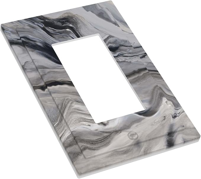 Grey And White Marble Abstract Art Print Decorative Outlet Covers 1 Gang Single Rocker Light Switch Cover Plate Wall Plates GFCI Faceplate for Bathroom Kitchen Decor