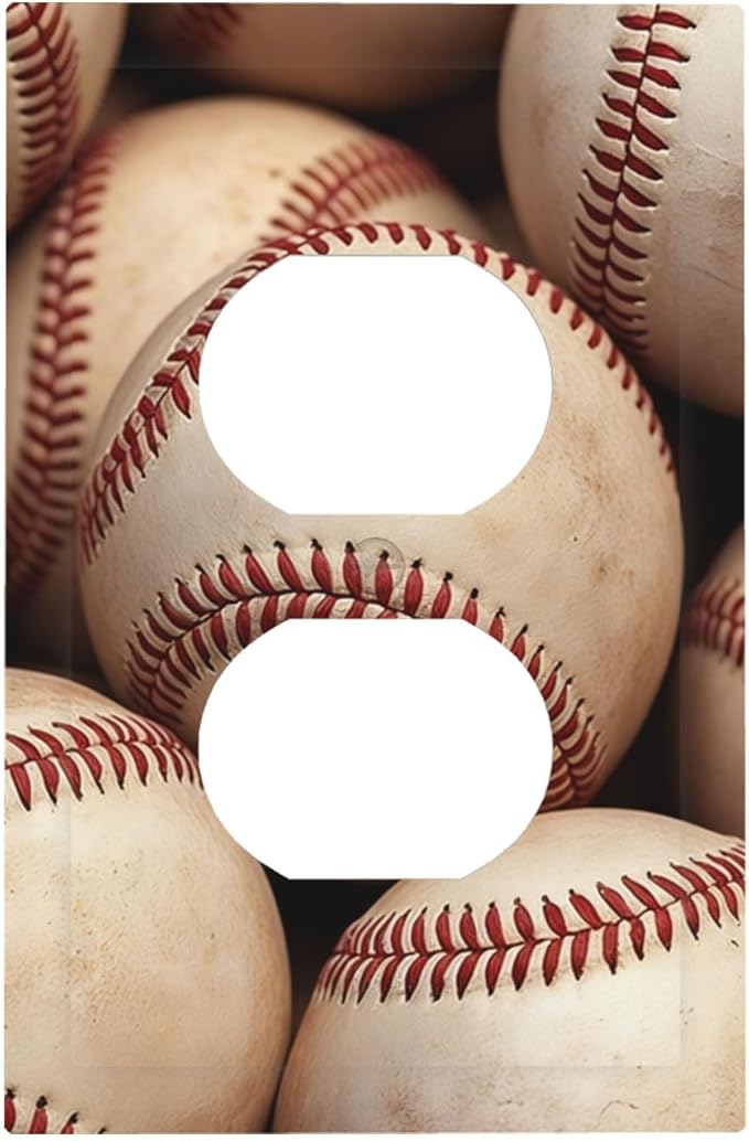 Vintage Baseball Duplex Wall Plate - 1-Gang Standard US Size Americana Baseball Outlet Covers for Sports Fan Decor