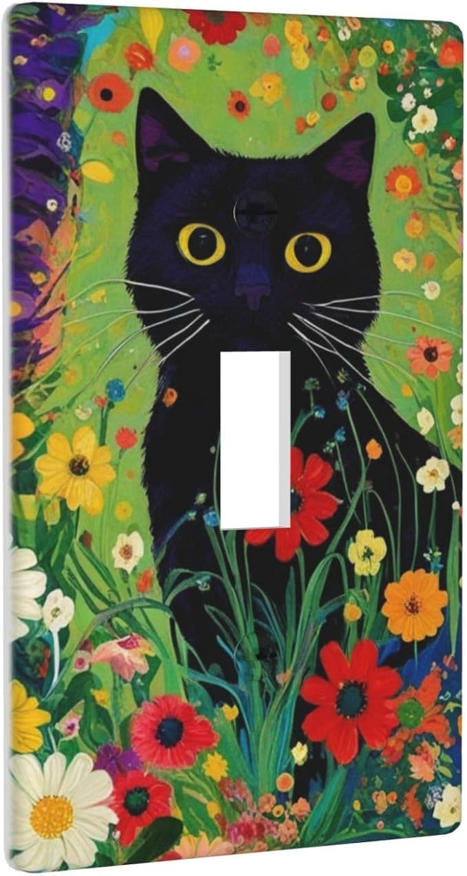 Decorative Art Light Switch Covers Cute Cat & Floral Single Toggle Wall Plate Decorative Switchcover Electrical Switchplate for Home Decor