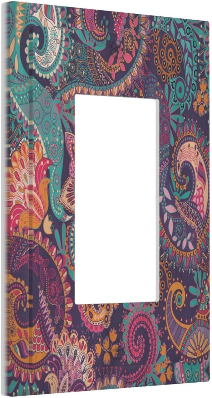 Mandala Boho Paisley Purple Floral Colorful Flower Decorative Outlet Covers 1 Gang Single Rocker Light Switch Cover Plate Wall Plates GFCI Faceplate for Home Bedroom Decor