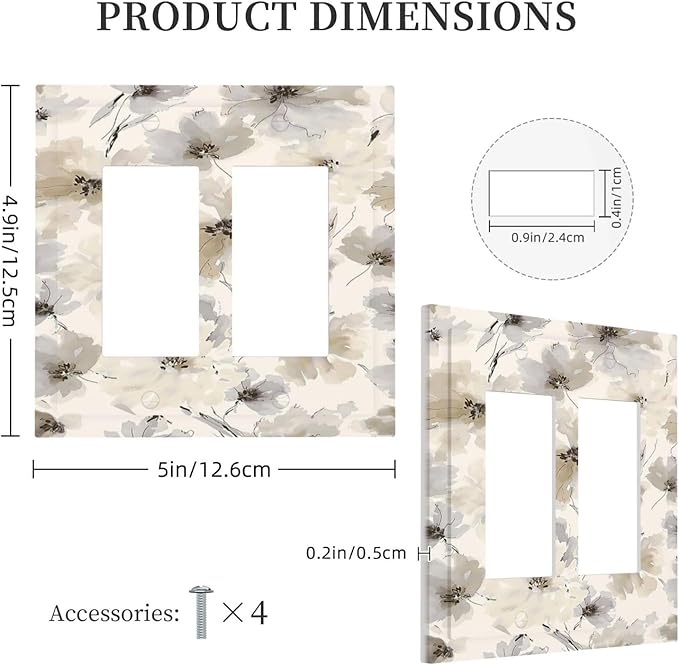 Decorative Outlet Covers Beige Flower Watercolor Flower 2 Gang Double Rocker Light Switch Cover Plate Electrical Switch Plate Cover Decorate GFCI Wall Plate for Bedroom Home Decor
