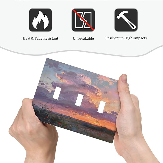 Abstract Sunset Dusk Natural Scenery Wild Flowers Decorative Switch Plates 3 Gang Wall Plate Triple Toggle Light Switch Cover Faceplate Electrical Wall Panels for Farmhouse Bedroom Decor
