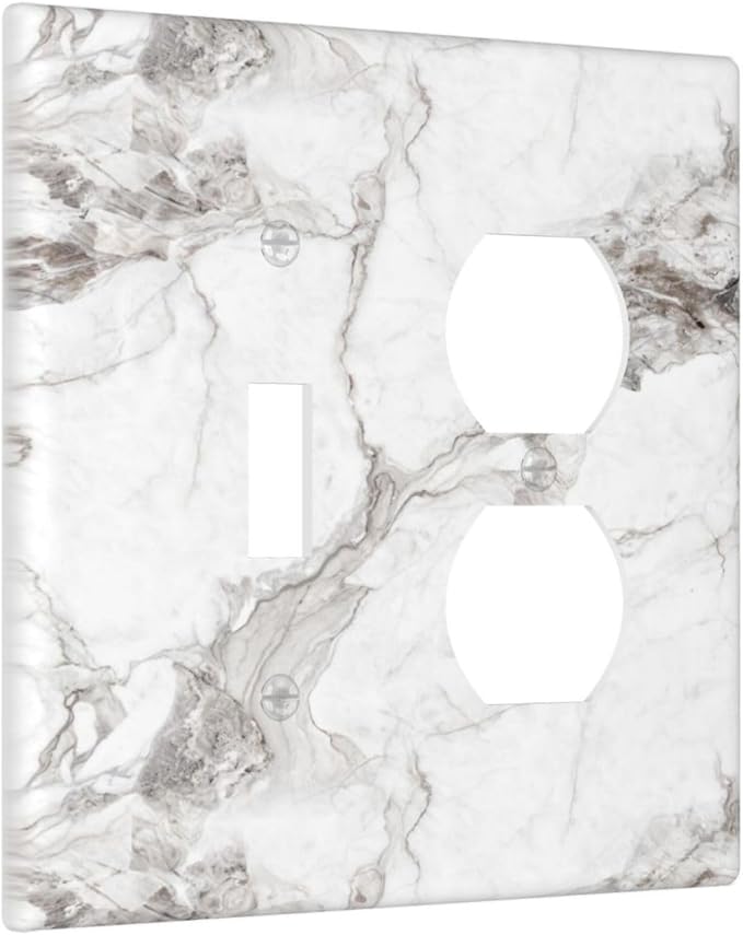 White And Gray Marble Patterns Texture Abstract Print Wallplates 1 Toggle 1 Duplex Switch Plate Electrical GFCI Faceplate Decorative Light Switch Covers for Bathroom Kitchen Decor