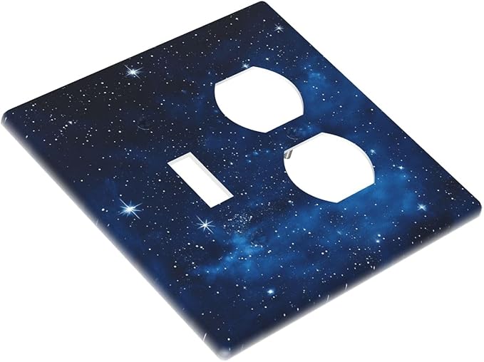 Light Switch Cover Plate Galaxy Starry Sky Universe Sparkle Stars 2 Gang Outlet Covers 1 Toggle 1 Duplex Socket Cover Wallplates Electrical Switch Plate Covers for Bathroom Bedroom Decor