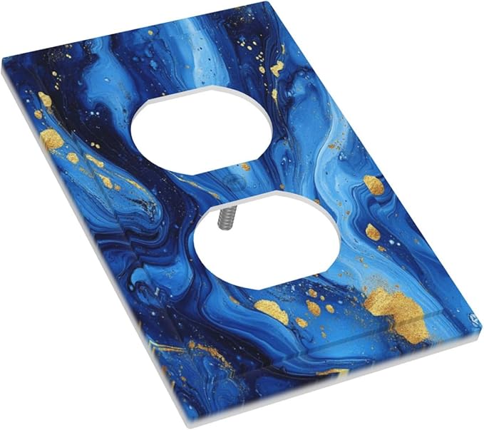 Outlet Covers Navy Blue Gold Marble Abstract Luxury 1 Gang Duplex Light Switch Cover Plate Decorative Wall Plates Socket Cover Electrical Switchplate for Bathroom Home Decor