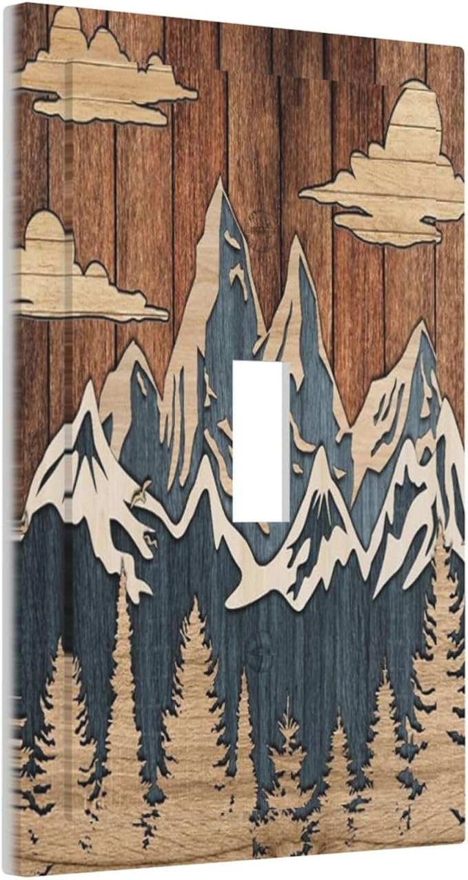 Blue Mountain Range Forest Nature Wilderness Wood Texture Decorative Light Switch Cover 1 Gang Single Toggle Device Electrical Faceplate Switchplates Decorator Outlet Wall Plate for Farmhouse Home