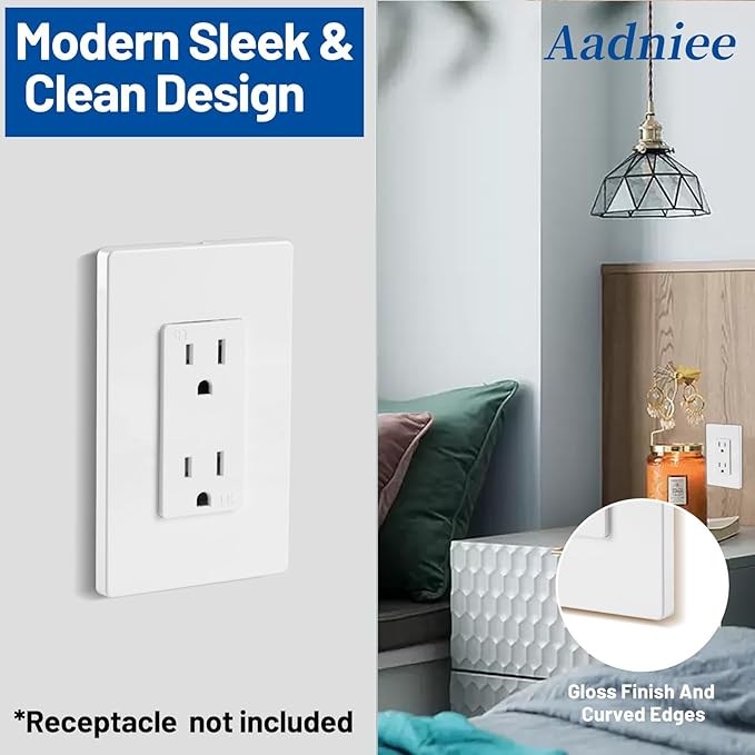 Screwless Decorator Wall Plates, 1-Gang Child Safe Outlet Covers, Standard Size 2.92" x 4.68" Unbreakable Thermoplastic Faceplate for Decor Receptacle Outlet Switch (5 Pack, Gloss White)
