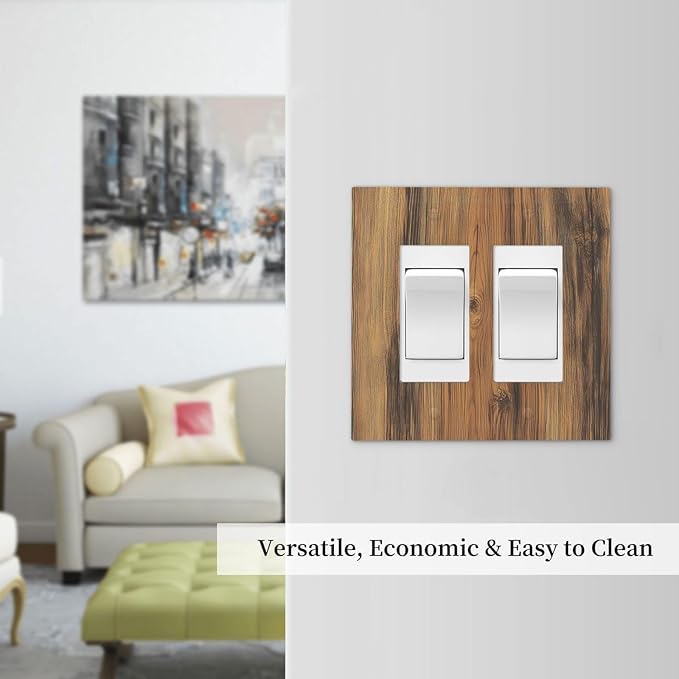 Decorative Outlet Covers Vintage Rustic Country Brown Wood 2 Gang Double Gfci Rocker Electrical Wall Panels Light Switch Cover Plate For Farmhouse Cabin Decor