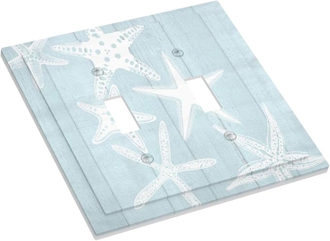 Beach Starfish Vintage Wood Rustic Country Ocean Decorative Switch Plates 2 Gang Double Toggle Outlet Light Switch Cover Wall Plate Electrical Faceplate for Farmhouse Kids Room Decor