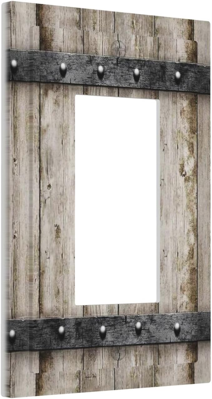 1 Gang Single Decorator/Rocker GFCI Outlet Wall Plate Light Switch Cover Plate Western Barn Door Wood Wooden Cabin Country Retro Electrical Device Face Plug Plate for Dimmers, Receptacle, USB Outlet