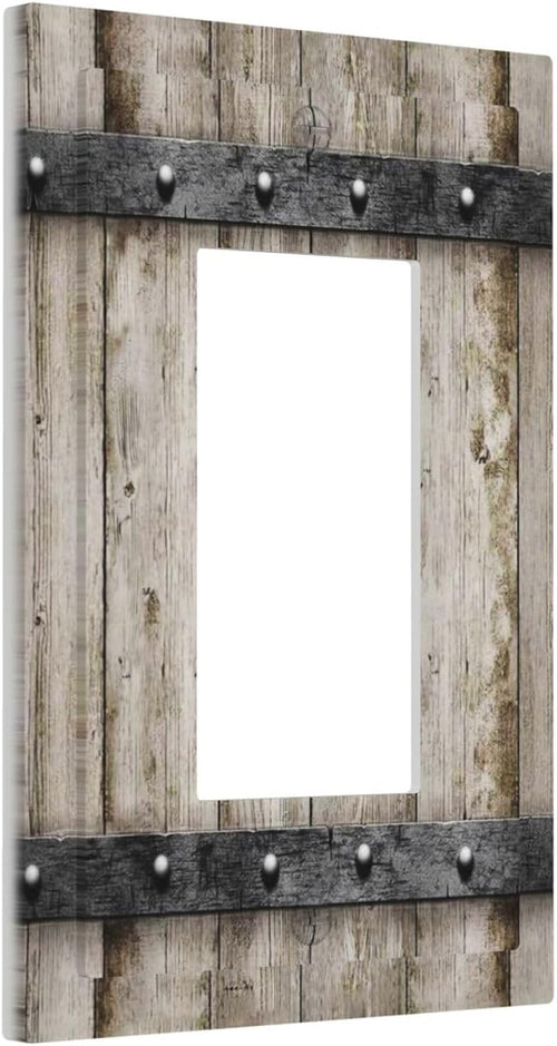 1 Gang Single Decorator/Rocker GFCI Outlet Wall Plate Light Switch Cover Plate Western Barn Door Wood Wooden Cabin Country Retro Electrical Device Face Plug Plate for Dimmers, Receptacle, USB Outlet