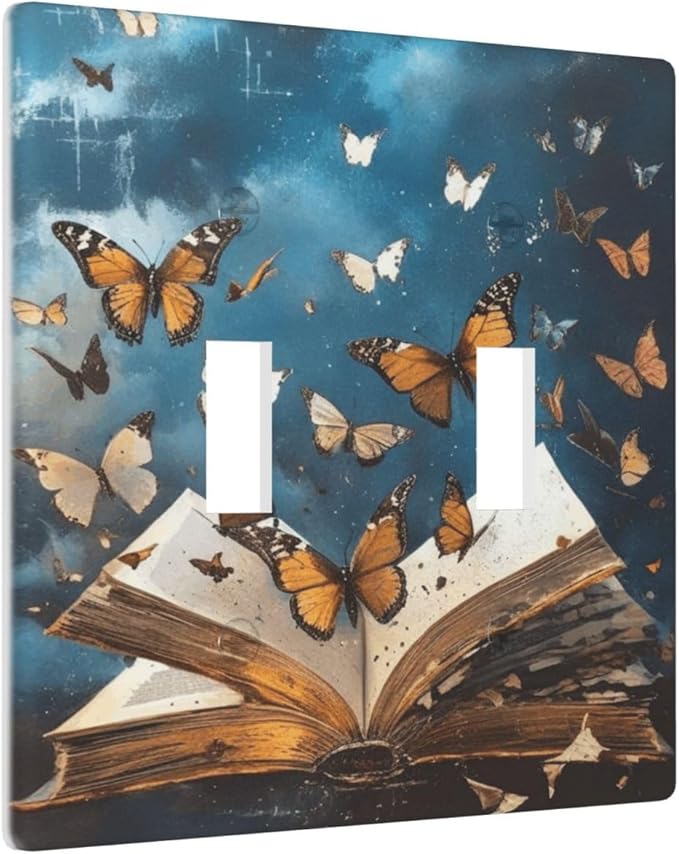 Decorative Art Light Switch Covers Butterflies from the Book 2 Gang Double Toggle Wall Plate Decorative Switchcover Electrical Switchplate for Home Decor
