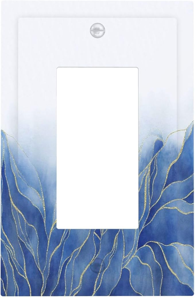 Light Switch Cover Plate Blue Gold Leaf Marble Modern Abstract 1 Gang Outlet Covers Single Rocker Decorative Switch plates Electrical Wall Plates GFCI Receptacle for Kitchen Bathroom Decor