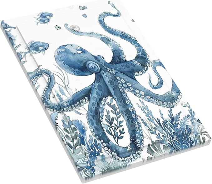 Blue Octopus Squid Seahorse Coral Watercolor Wild Sealife Light Switch Cover Plate 1 Gang No Device Blank Electrical Wall Plates Faceplate Decorative Switch Plate for Bathroom Kids Room Decor