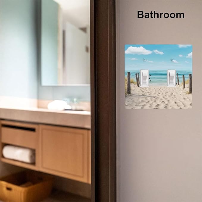 Ocean Beach Sand Clouds 2-Gang Double Toggle Switch Plate, Coastal Beach Wall Plate for Home, Beach House, Bathroom & Sunroom