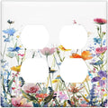 Watercolor Wildflowers Colorful Floral Plant Outlet Covers 2 Gang Double Duplex Decorative Light Switch Covers Electrical Wallplates Socket Faceplate for Bedroom Living Room Decor