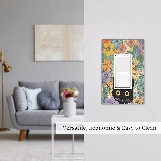 Decorative Outlet Covers Funny Cute Cartoon Cat Floral Colorful Flower 1 Gang Single Rocker Light Switch Cover Plate Wall Plates Gfci Faceplate For Kids Room Nursery Decor