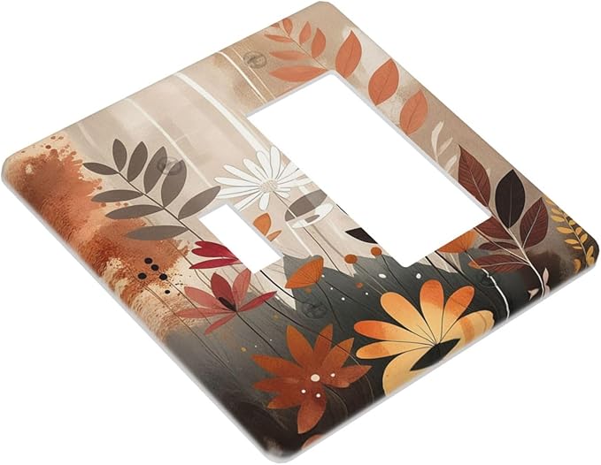 Boho Minimalist Vintage Wildflowers Plant Floral Art Watercolor Outlet Covers 1 Toggle 1 Rocker Combination Electrical Switch Plates Light Switch Cover Plate Decorative Wall Plate for Bedroom
