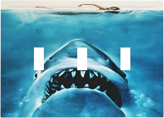 Swimming Woman Funny Shark Blue Ocean Decorative Switch Plates 3 Gang Wall Plate Triple Toggle Light Switch Cover Faceplate Electrical Wall Panels for Kids Room Bedroom Home Decor