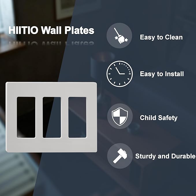 Screwless Decorator Wall Plate, UL Listed Outlet Covers, Modern Decor Style, Child Safe Electrical Outlet Cover, Easy Install Switch Plate, Heat Resistant, 5-Pack Matte White