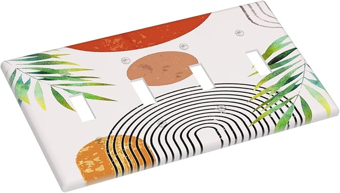60s Boho Sun Mid Century Decorative 4-Gang Quad Toggle Light Switch Wall Plate Cover, Orange Abstract Art Aesthetics Green Olive Quadruple Toggle Device Switches Wall Plate Outlet Covers Standard Size