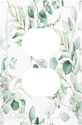 Boho Green Eucalyptus Leaf Floral Plants Flowers Outlet Covers 1 Gang Duplex Light Switch Cover Decorative Switch Plates Electrical Receptacle Faceplate Wall Plate for Bed Room Living Room Decor