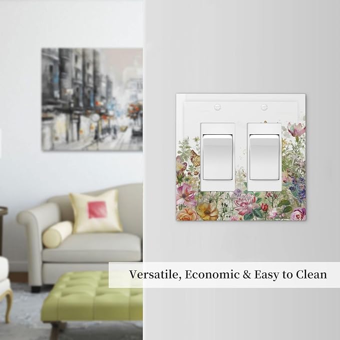 Decorative Outlet Covers Boho Wildflower Colorful Floral Butterfly 2 Gang Double Gfci Rocker Electrical Wall Panels Light Switch Cover Plate For Bed Room Living Room Decor