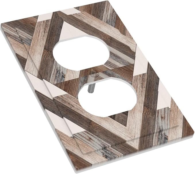 Polygon Collage Abstract Shapes Rustic Wood Panel Print Outlet Covers 1 Gang Duplex Light Switch Cover Decorative Switch Plates Electrical Receptacle Faceplate Wall Plate for Farmhouse Bedroom Decor