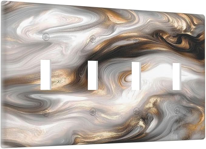 Light Switch Covers Grey Brown Swirl Marble Texture Quad Toggle Electrical Faceplate 4 Gang Wall Plate Decorative Switch Plates For Bathroom Kitchen Decor