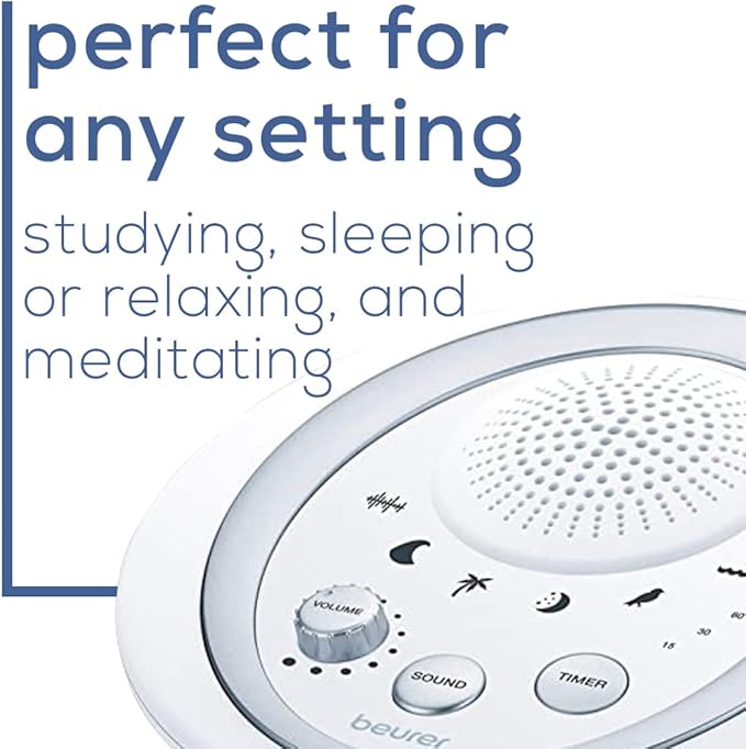 Beurer White Noise Machine, Sound Asleep for Home, Office, Baby Non-Looping Soothing for Relaxation & Portable Travel with Natural Sound Choices & Noise Cancelling, Adjustable Volume, WN50