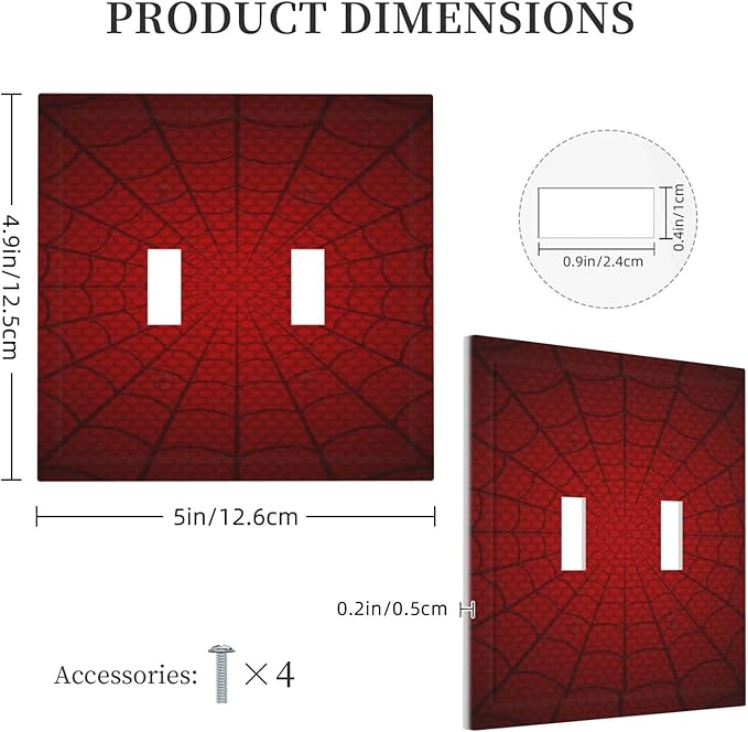 Outlet Covers Red Black Spider Web 1 Gang Duplex Light Switch Cover Plate Decorative Wall Plates Electrical Switchplate Receptacle for Kids Room Home Decor（2 Pack）