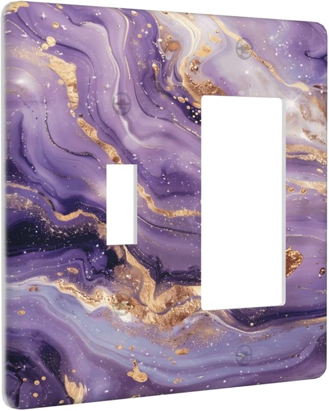 Abstract Purple Gold Marble Texure Luxurious Outlet Covers 1 Toggle 1 Rocker Combination Decorative Wall Plate Electrical Switch Plates Light Switch Cover Plate for Bathroom Living Room Decor