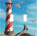 Lighthouse Coastal Scene Double Toggle Switch Cover - 2-Gang Standard US Size Nautical Coastal Beacon Light Switch Covers for Living Room Bathroom Decor