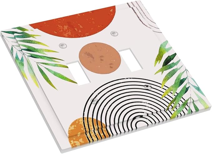 Burnt Orange Boho Abstract Art Mid Century Double Toggle Wall Plate Bohemian Geometric Sun Aesthetics Minimalist Arch Decorative 2-Gang Light Switch Cover Electrical Receptacle Outlet Face Plate Cover