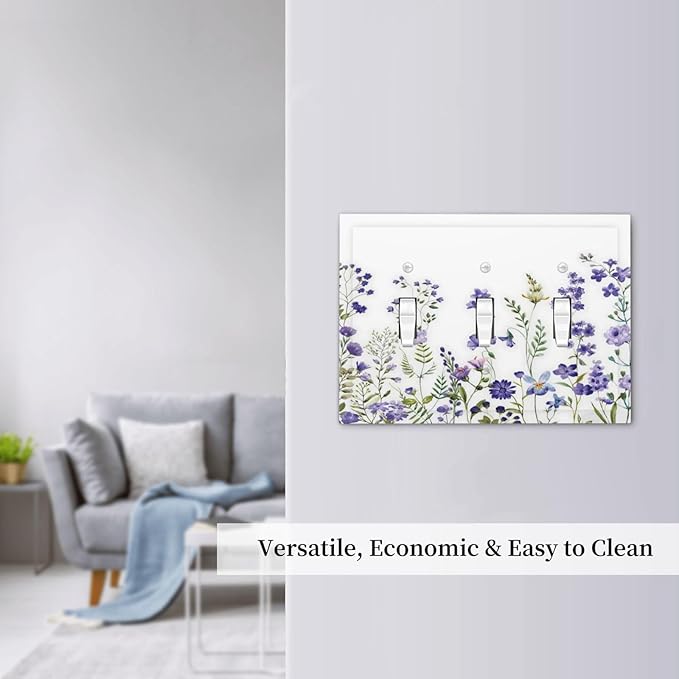 Lavender Wildflowers Purple Flowers Plant Floral Decorative Switch Plates 3 Gang Wall Plate Triple Toggle Light Switch Cover Faceplate Electrical Wall Panels for Bedroom Living Room Decor