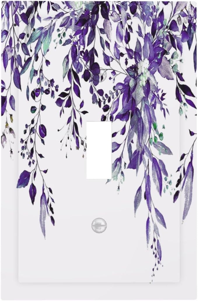 Decorative Light Switch Cover Plate Purple Eucalyptus Boho Olive Leaves Country Unique 1 Gang Wall Plate Cover Single Toggle Switch Plate Covers Jumbo Electrical Switchplate Receptacle